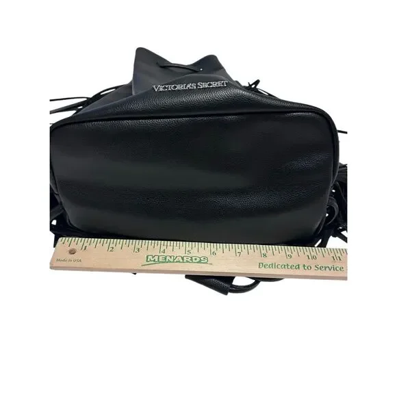 Victoria’s Secret Black Drawstring Fringed Backback Tote Faux Leather NWOT - Picture 11 of 11